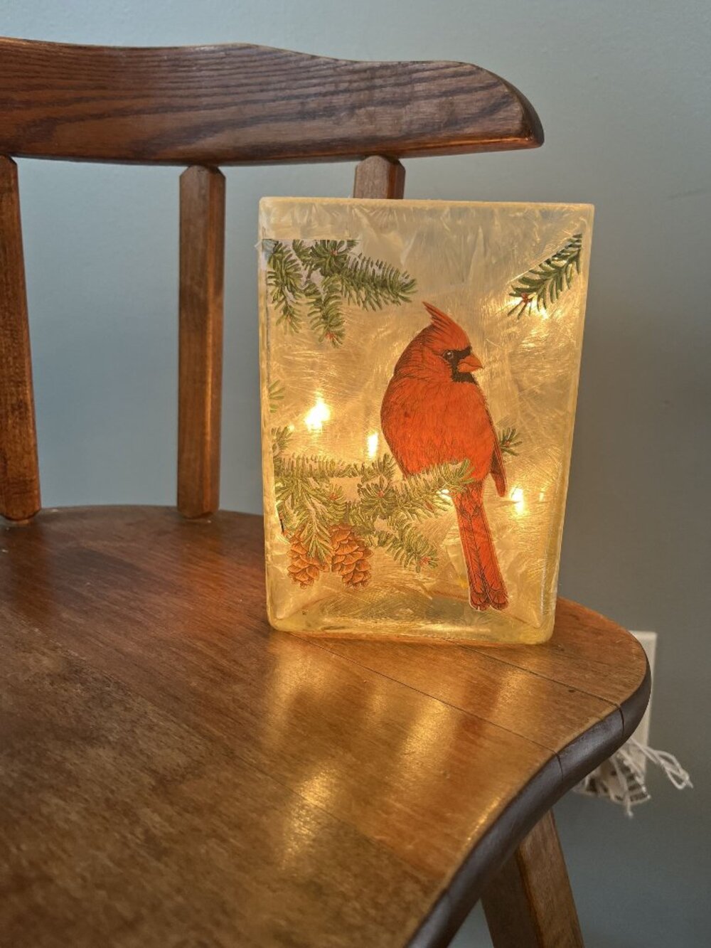 Decorative Lighted Glass Cardinal With Pinecones & Holly Lamp - Holiday Accent L